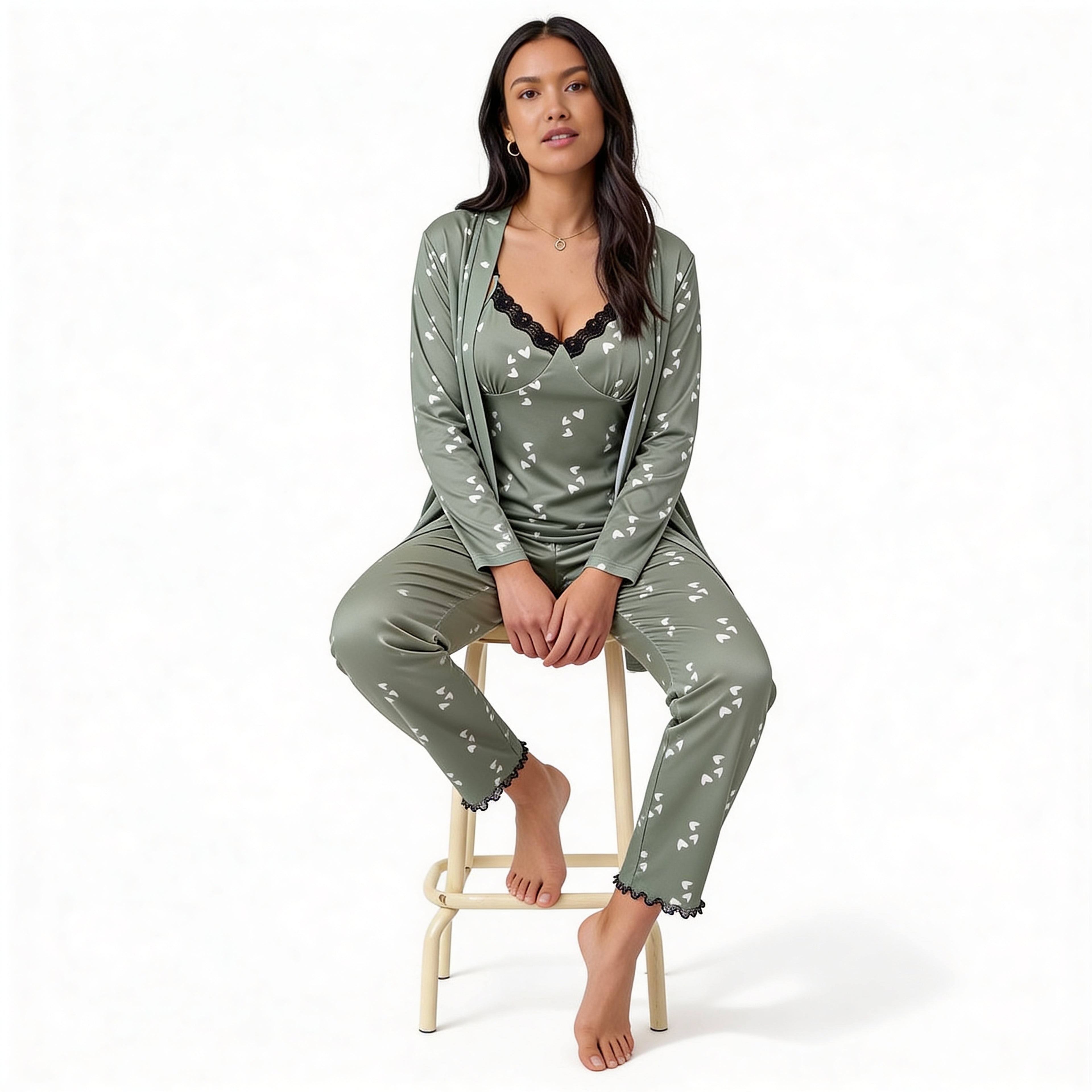 3Pcs Camisole Top , Robe ,Pants